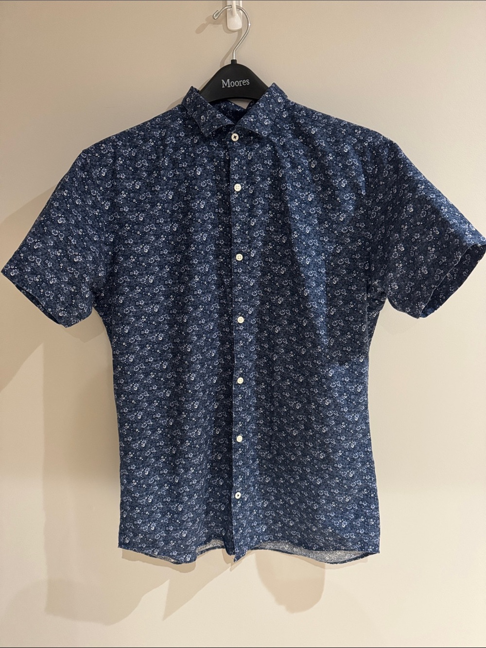Jack & Jones Navy Floral Print Buttoned Down Short Sleeve Shirt Size M